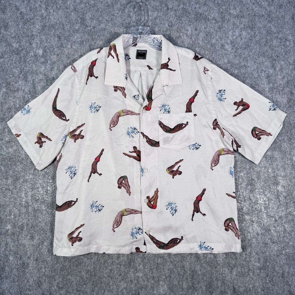 Todd Snyder Camp Shirt Mens XL White Loop Collar Diver Tencel Pocket Untucked - Picture 2 of 11